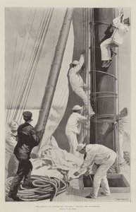 Der America Cup, an Bord der Columbia, das Club-Topsail hissen